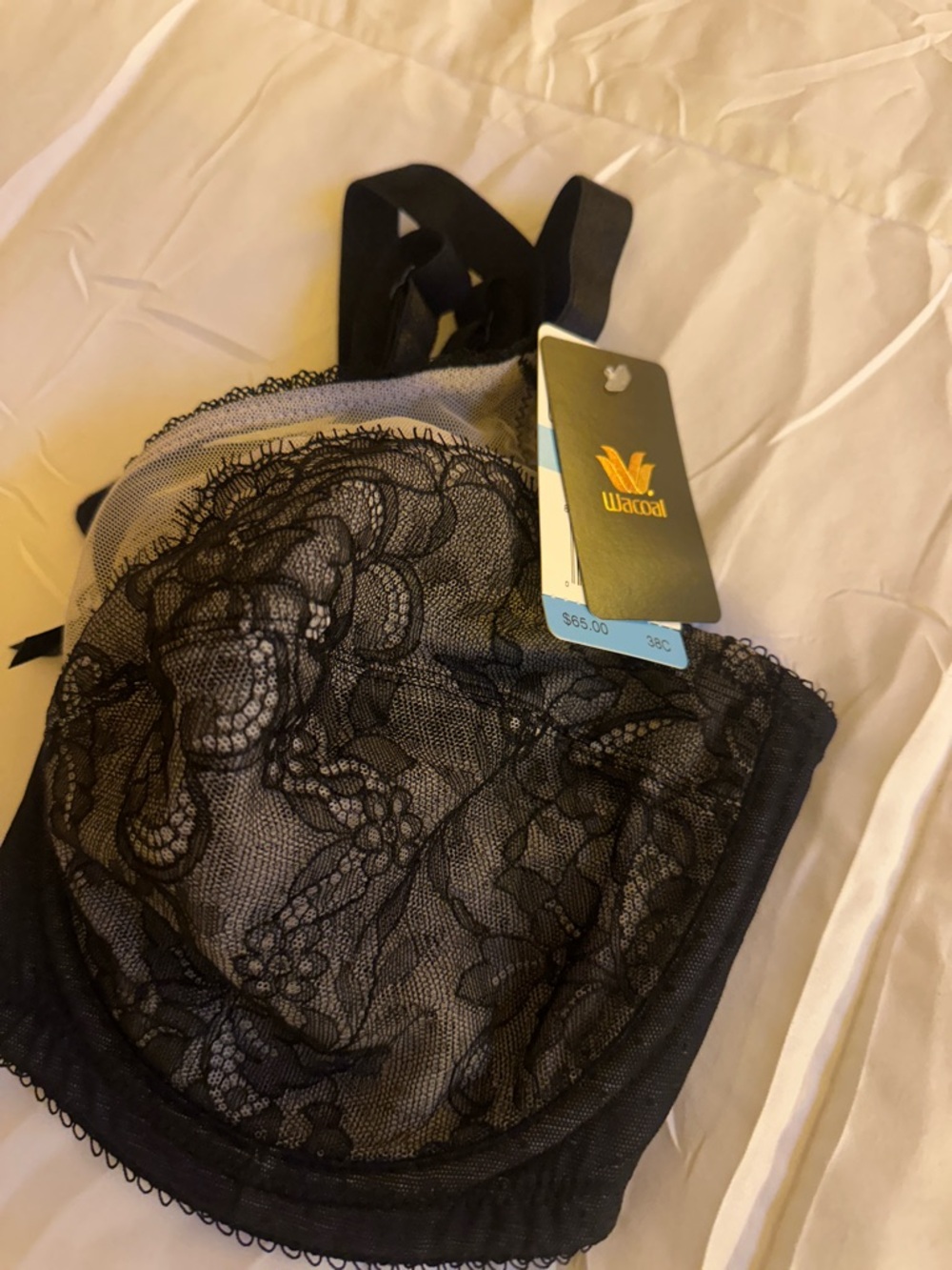 Wacoal Black Lace Underwire Bra with Floral Embroidery